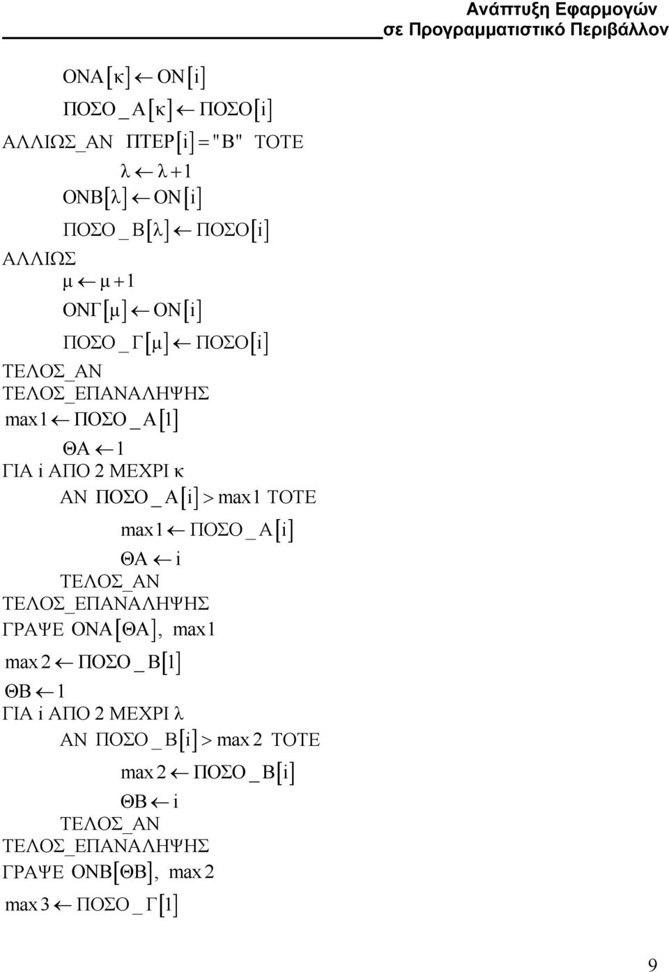 ΠΟΣΟ _ Α[ i] > max ΤΟΤΕ max ΠΟΣΟ _A i ΘA i ONA ΘA,max ΓΡΑΨΕ max 2 ΠΟΣΟ _ Β ΘΒ ΓΙΑ i ΑΠΟ 2