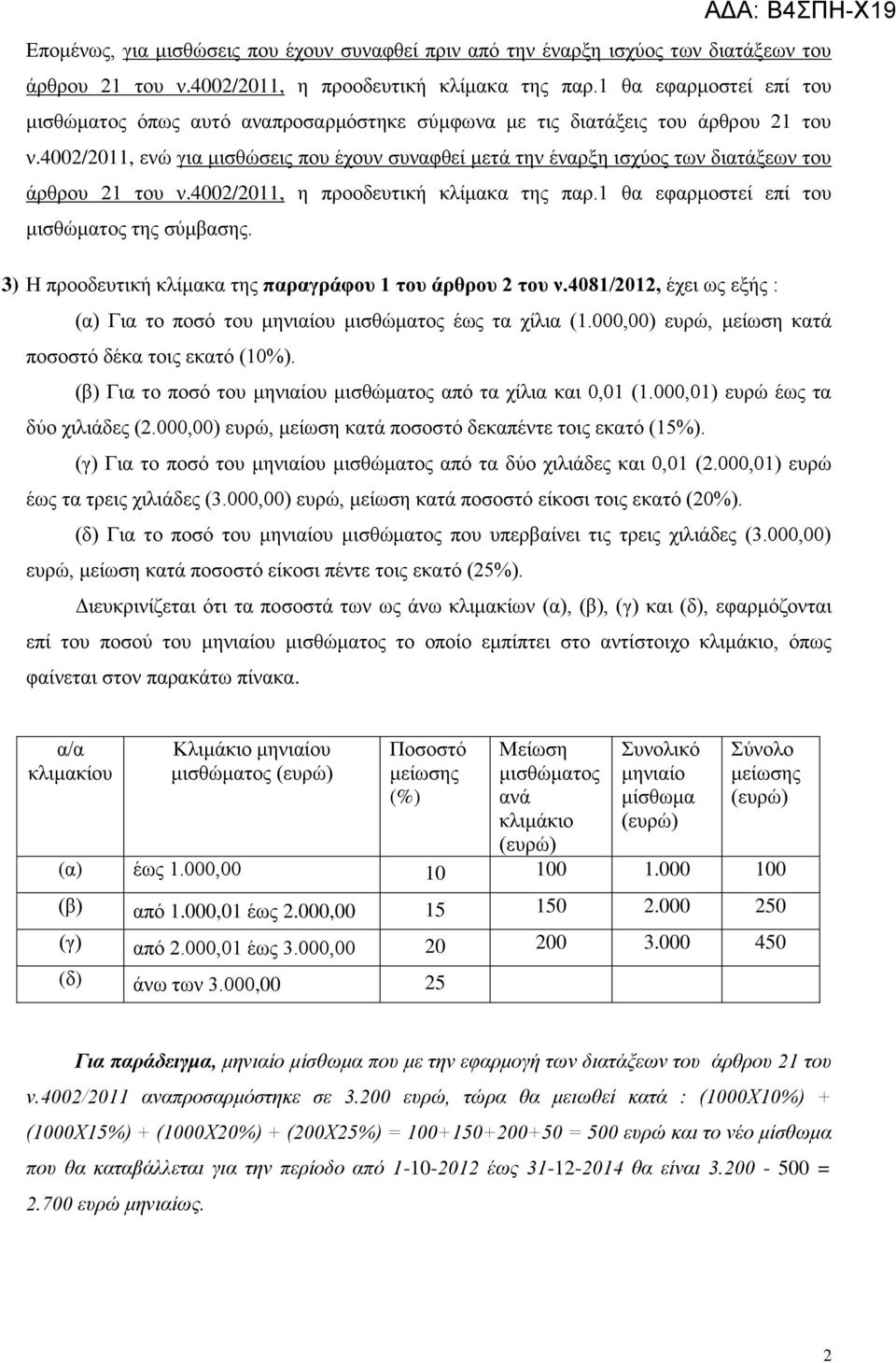 4002/2011, ενώ για μισθώσεις που έχουν συναφθεί μετά την έναρξη ισχύος των διατάξεων του άρθρου 21 του ν.4002/2011, η προοδευτική κλίμακα της παρ.1 θα εφαρμοστεί επί του μισθώματος της σύμβασης.