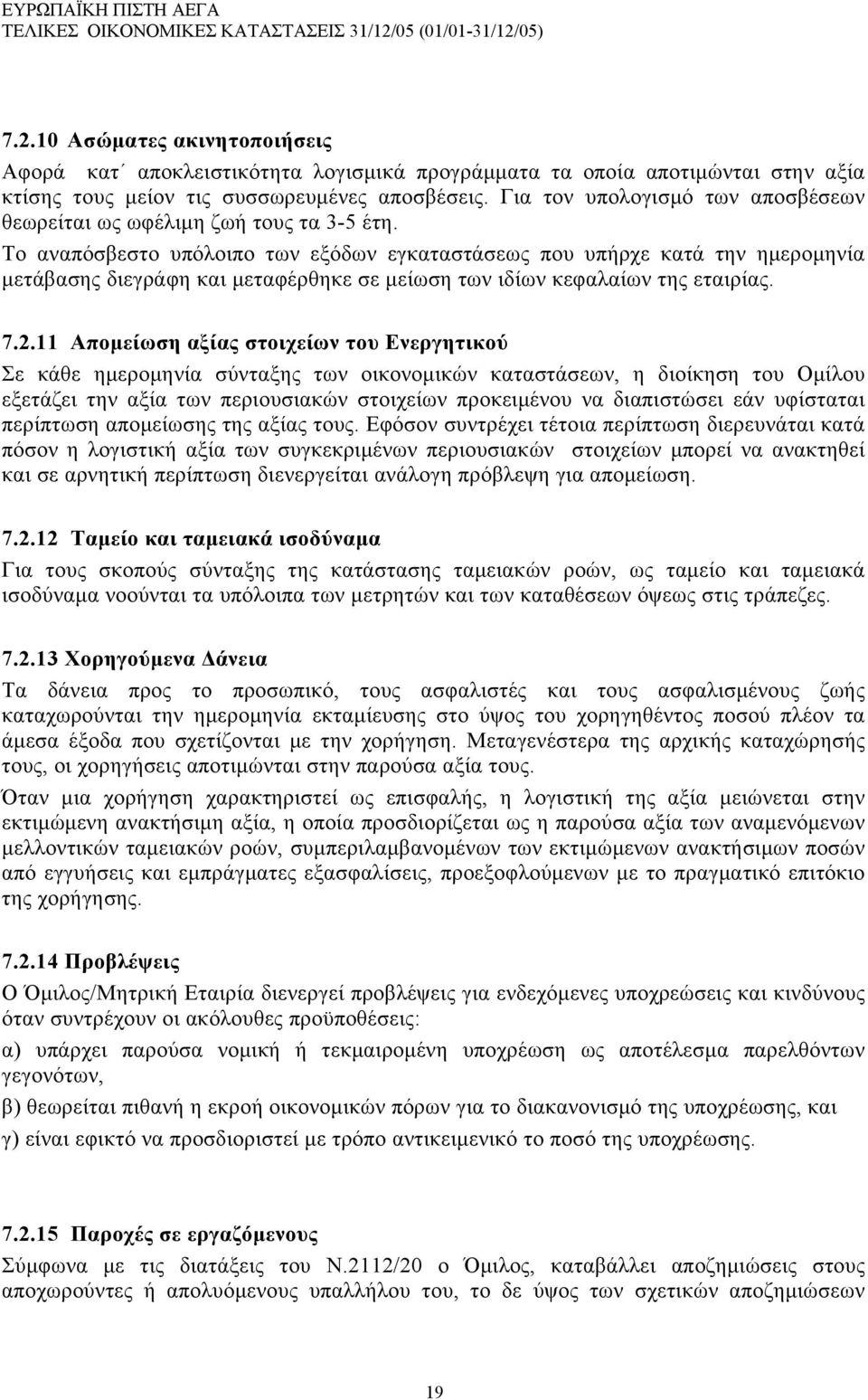 Το αναπόσβεστο υπόλοιπο των εξόδων εγκαταστάσεως που υπήρχε κατά την ημερομηνία μετάβασης διεγράφη και μεταφέρθηκε σε μείωση των ιδίων κεφαλαίων της εταιρίας. 7.2.