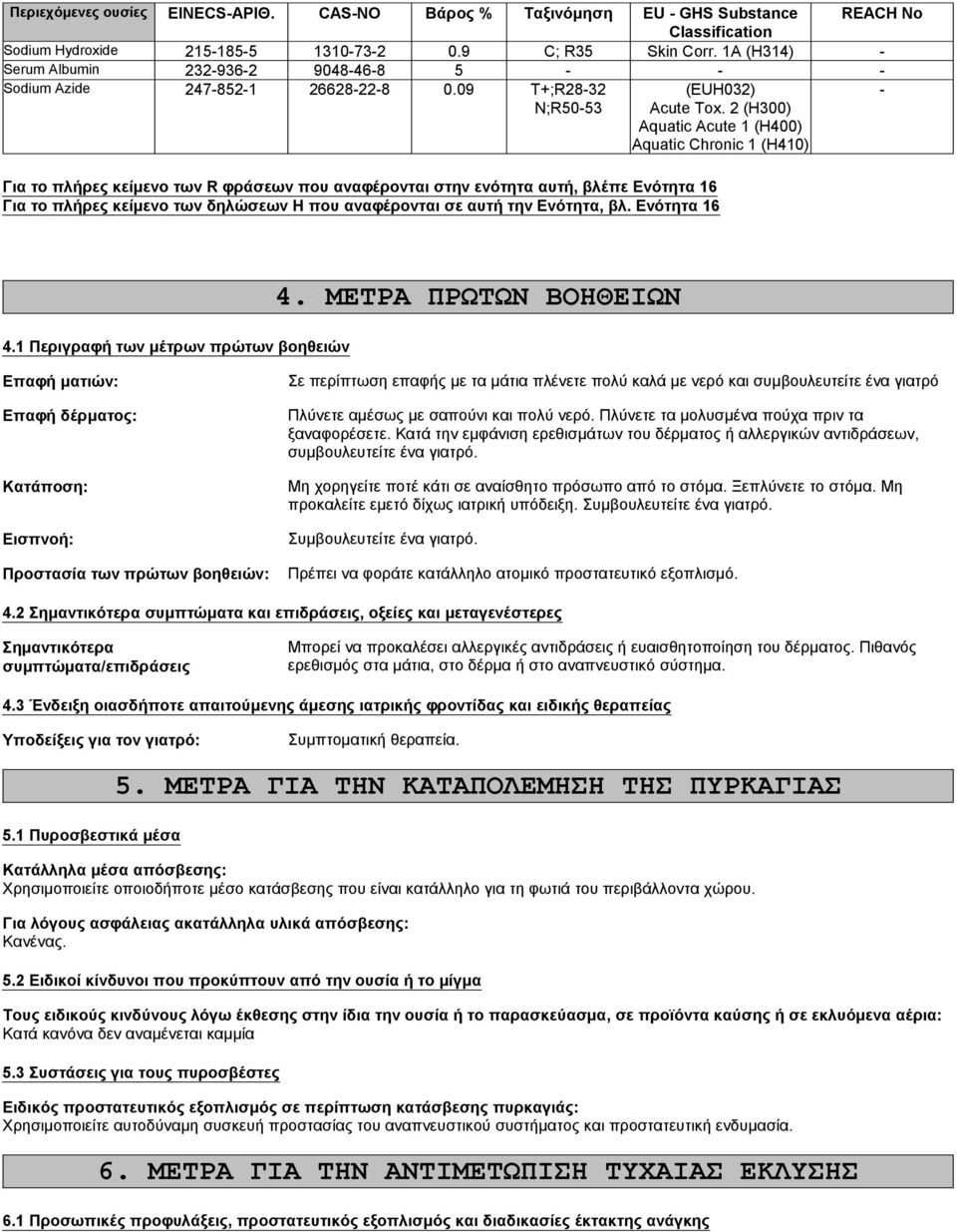 2 (H300) Aquatic Acute 1 (H400) Aquatic Chronic 1 (H410) - Για το πλήρες κείμενο των R φράσεων που αναφέρονται στην ενότητα αυτή, βλέπε Ενότητα 16 Για το πλήρες κείμενο των δηλώσεων H που αναφέρονται