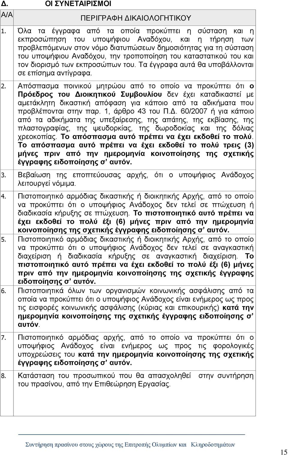 τροποποίηση του καταστατικού του και τον διορισμό των εκπροσώπων του. Τα έγγραφα αυτά θα υποβάλλονται σε επίσημα αντίγραφα. 2.