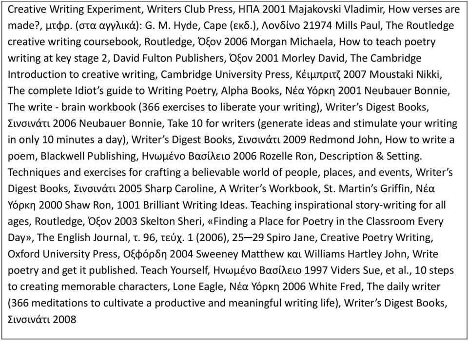 David, The Cambridge Introduction to creative writing, Cambridge University Press, Κζιμπριτη 2007 Moustaki Nikki, The complete Idiot s guide to Writing Poetry, Alpha Books, Νζα Υόρκθ 2001 Neubauer