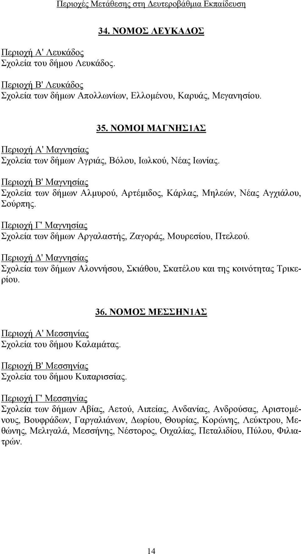 Περιοχή Γ' Μαγνησίας Σχολεία των δήμων Αργαλαστής, Ζαγοράς, Μουρεσίου, Πτελεού. Περιοχή Δ' Μαγνησίας Σχολεία των δήμων Αλοννήσου, Σκιάθου, Σκατέλου και της κοινότητας Τρικερίου.