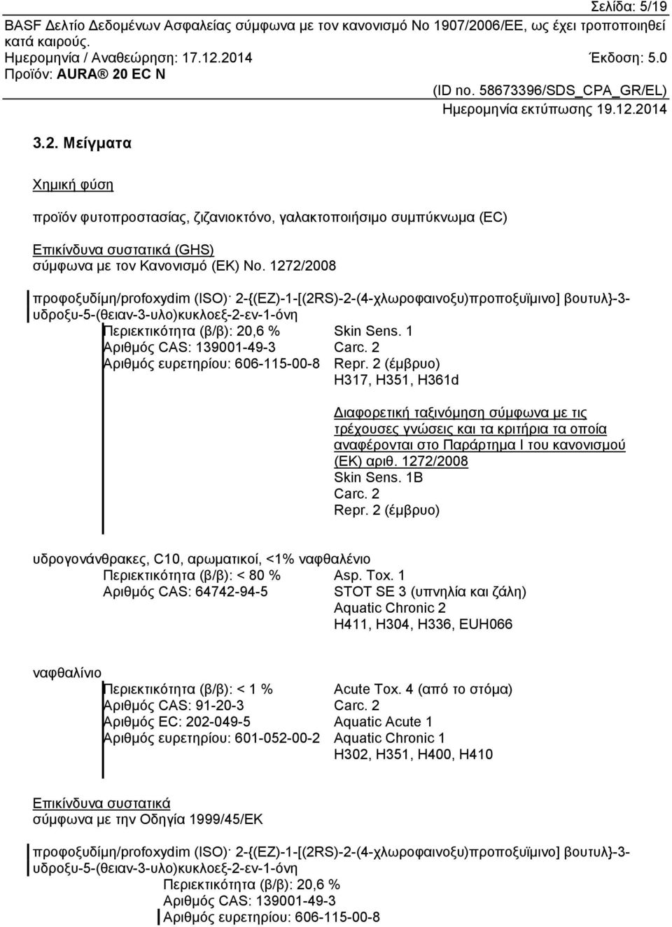 1 Αριθμός CAS: 139001-49-3 Carc. 2 Αριθμός ευρετηρίου: 606-115-00-8 Repr.