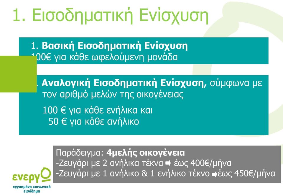 Αναλογική Εισοδηματική Ενίσχυση, σύμφωνα με τον αριθμό μελών της οικογένειας 100 για
