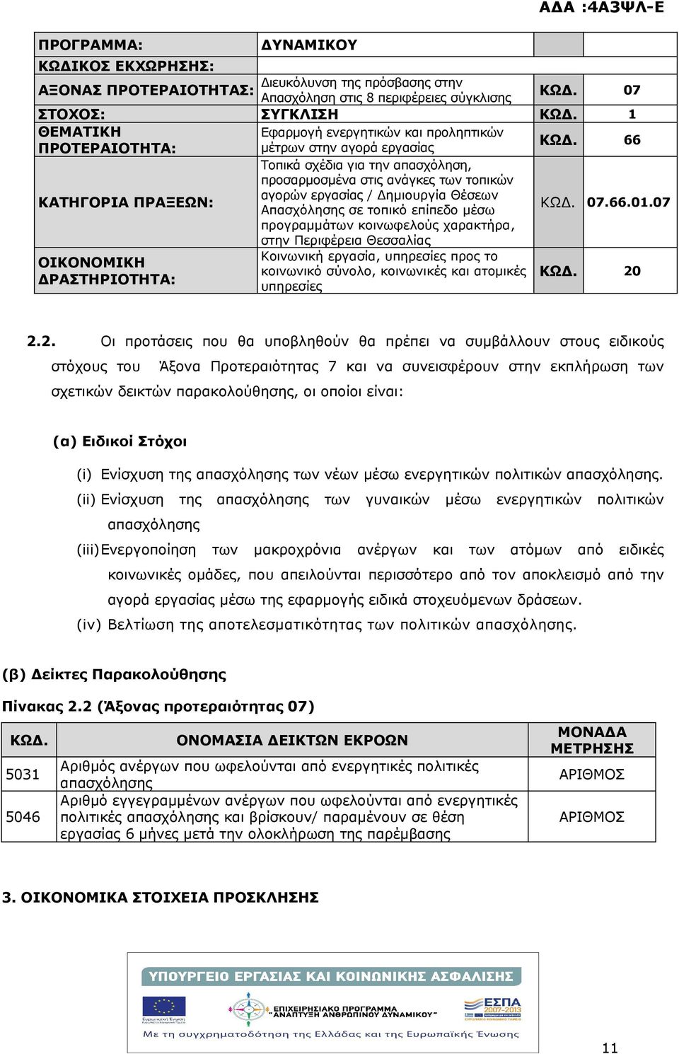 τοπικών αγορών εργασίας / Δημιουργία Θέσεων Απασχόλησης σε τοπικό επίπεδο μέσω προγραμμάτων κοινωφελούς χαρακτήρα, στην Περιφέρεια Θεσσαλίας Κοινωνική εργασία, υπηρεσίες προς το κοινωνικό σύνολο,