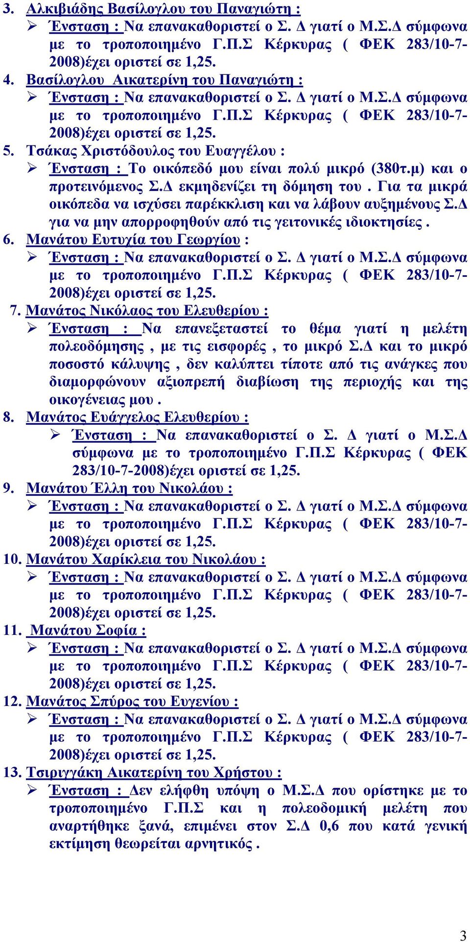 Μανάτος Νικόλαος του Ελευθερίου : Ένσταση : Να επανεξεταστεί το θέμα γιατί η μελέτη πολεοδόμησης, με τις εισφορές, το μικρό Σ.