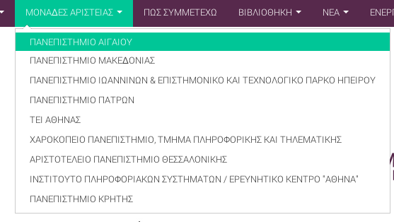 5. Ενέργειες διαχειριστών Μονάδων Οι βασικές ενέργειες που έχουν να εκτελέσουν οι διαχειριστές των Μονάδων Αριστείας είναι Διαχείριση Μονάδας Διαχείριση Θεματικής Τα αντικείμενα μου Παράλληλα οι