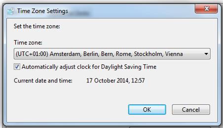 Φιγ. 59: Change time zone 6. Εμφάνιση ενός νέου παράθυρου. Κάντε αριστερό κλικ στην περιοχή, όπου περιγράφονται οι πραγματικές ρυθμίσεις της ώρας. Φιγ.