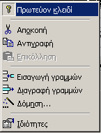 Αλληλεπίδραση του χρήστη µε τους πίνακες της βάσης Εναλλακτικά: Επιλέγουµε το πεδίο του πίνακα και από το menu που εµφανίζεται χρησιµοποιώντας το δεξί πλήκτρο του ποντικιού επιλέγουµε Πρωτεύον κλειδί.