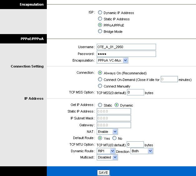 Ρύθμιση παραμέτρων WAN Επιλέξτε Interface Setup (Ρυθμίσεις διασύνδεσης) -> Internet.