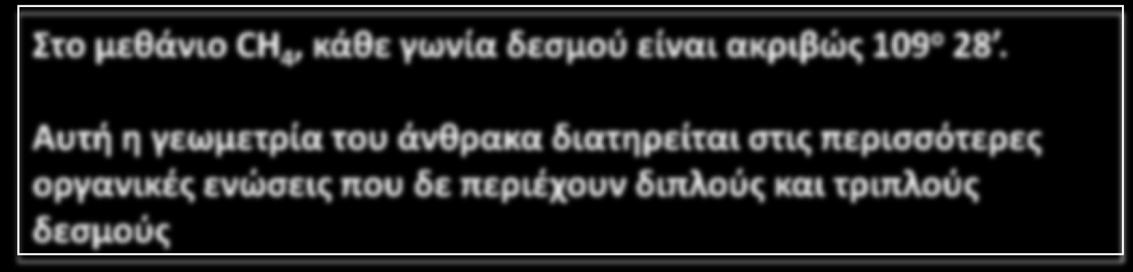 Τετραεδρική Δομή του Άνθρακα Το 1874 οι J. Van t off και J. A Le Bel πρότειναν ότι οι 4 δεσμοί του τετρασθενούς άνθρακα διευθετούνται στις γωνίες ενός τετραέδρου.