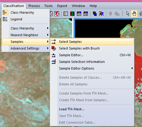 Εδώ θα ασχοληθούμε με το μενού Classification. Αρχικά θα πρέπει να επιλέξουμε Samples > Select Samples.