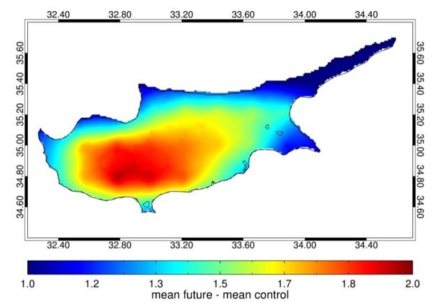 στην Περίοδος αναφοράς (1961-1990): Μέση ετήσια μέγιστη θερμοκρασία Η μέση ετήσια μέγιστη θερμοκρασία κυμαίνεται από περίπου 20-21 ο C στις ορεινές και παράκτιες περιοχές έως περίπου 25 ο C στις