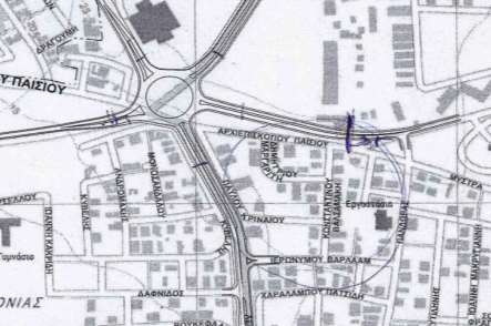 Εικόνα 8. Χάρτης της περιοχής που θα αποκοπεί Το νότιο τμήμα της Αρχιεπισκόπου Παισίου καταργείται από κύριος σε υπηρεσιακός δρόμος.