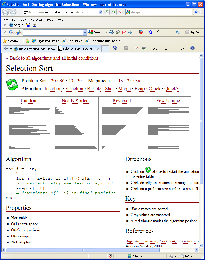 Visual Paradigms Selection Sort Animation (with source code line by line visualization Selection Sort in Java Applets Centre