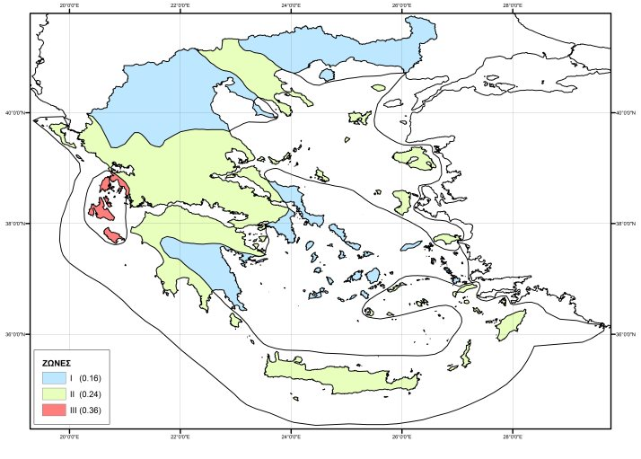 Οι τιµές επιτάχυνσης σχεδιασµού για τις ζώνες του ΕΑΚ, έχουν προκύψει ως µέσες τιµές εκάστης ζώνης του χάρτη σεισµικής επικινδυνότητας και είναι συνεπώς πιθανό σε κάθε ζώνη να υπάρχουν επί µέρους