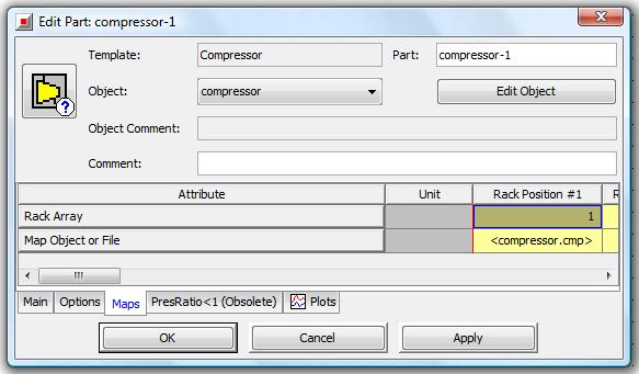 4.3.1 Συμπιεστής (compressor) Για τον συμπιεστή, χρησιμοποιείται το πρότυπο του συμπιεστή στο οποίο εισάγεται ένας πρότυπος χάρτης ακτινικού συμπιεστή δυναμικής ροής που παρέχεται έτοιμος από την