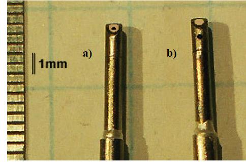 Εικόνα 51: α) Στυλίδιο ευαίσθητο στη γωνία pitch, b) στυλίδιο ευαίσθητο στη γωνία yaw. Η μέθοδος μέτρησης με τα δύο στυλίδια επεξηγείται στην Εικόνα 52.