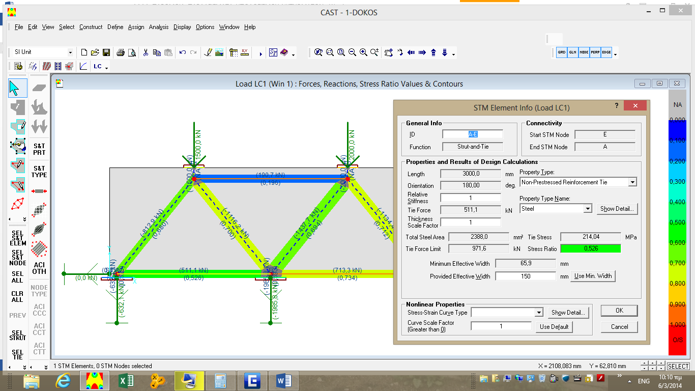 ΕΠΙΛΟΓΗ- ΕΛΕΓΧΟΣ ΟΠΛΙΣΜΟΥ ΕΛΚΥΣΤΗΡΑ (ΑΕ ) β ) Από το παράθυρο διαλόγου STM Element Info (Load LC1) όπου Tie Force ( ft) =511.