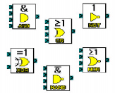3.3 Logični funkcijski bloki Šest logičnih funkcijskih blokov AND (IN), OR (ALI), NOT (NE), XOR (ekskluzivni ALI), NAND (NE IN), NOR (NE ALI) lahko sprejme le digitalne signale.