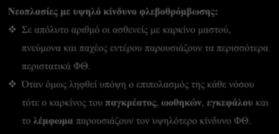 Νεοπλασίες με υψηλό κίνδυνο φλεβοθρόμβωσης: Σε απόλυτο αριθμό οι ασθενείς με καρκίνο μαστού, πνεύμονα και παχέος εντέρου παρουσιάζουν τα περισσότερα περιστατικά