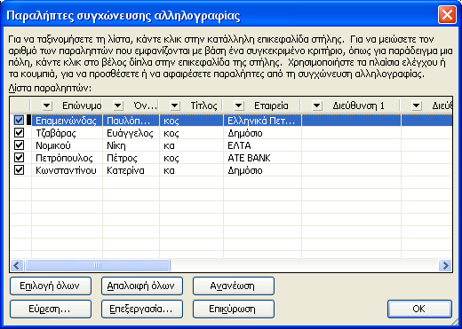 Επηινγέο ζπγρώλεπζεο αιιεινγξαθίαο Επηιέμηε ηνπο παξαιήπηεο Σην παξάζπξν δηαιόγνπ Παξαιήπηεο ζπγρώλεπζεο αιιεινγξαθίαο, επηιέμηε ηνπο παξαιήπηεο πνπ ζέιεηε λα ζπκπεξηιάβεηε.