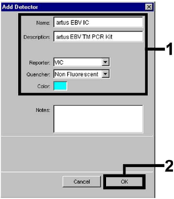 Εικ. 17: Δημιουργία του ειδικού ανιχνευτή του EBV (Detector Manager). Εικ. 18: Δημιουργία του ειδικού ανιχνευτή του προτύπου εσωτερικού ελέγχου (Detector Manager).
