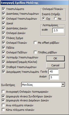 1. Για να εισάγετε αρχείο (*.dxf) οι μονάδες μέτρησης του οποίου είναι σε m ή cm ή mm θα πληκτρολογήσετε τιμές συντελεστή 100 ή 1 ή 0.1 αντίστοιχα. 2.