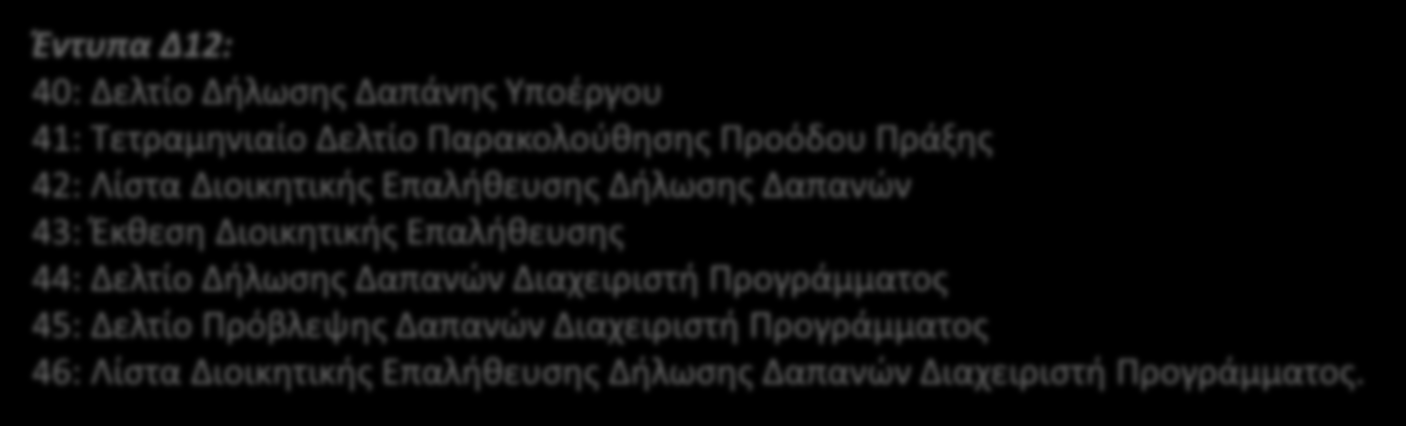 Δ12. Παρακολούθηση Πράξεων [3/10] Διαμόρφωση και Υποβολή της Ενδιάμεσης Οικονομικής Έκθεσης Βάσει των στοιχείων που έχουν συλλεχθεί και οριστικοποιηθεί για κάθε υποέργο των ενταγμένων Πράξεων, αλλά