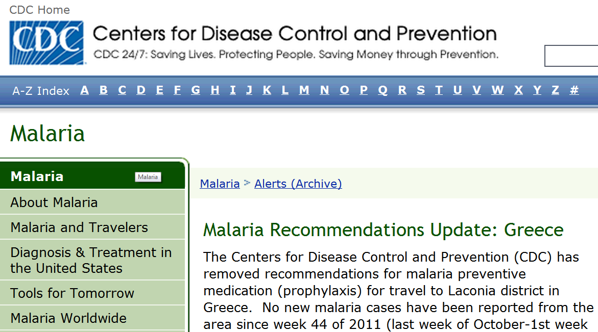 CDC 05 Σεπτ 2012 16-12-2011 recommends preventive antimalarial drugs