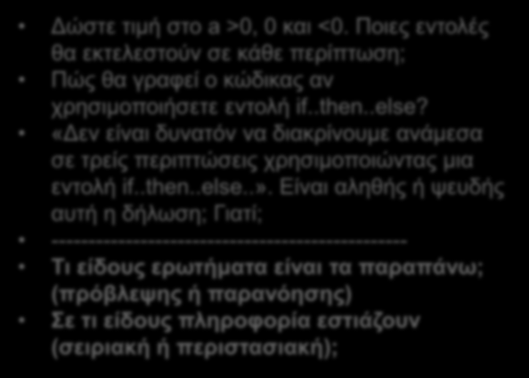 Παραδείγματα ερωτημάτων (5) Program Lesson31; Var a : Integer; Begin Write( Δώσε αριθμό:'); Readln(a); if (a>0) then Begin Write( Θετικός'); End; if (a<0) then Begin Write( Αρνητικός'); End; if (a=0)