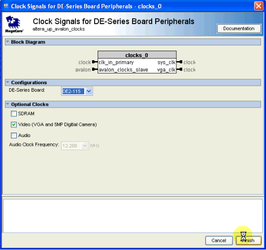 Εικόνα 9. External Clocks Editor 6. Επιλέγουμε από την βιβλιοθήκη τη διεπαφή Pixel Buffer DMA Controller και πατάμε add.