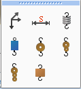 Pružina Ak kliknete na toto tlačidlo vloží sa obrázok pružiny. Silomer Ak kliknete na toto tlačidlo vloží sa obrázok silomeru. Kladka Ak kliknete na toto tlačidlo vloží sa obrázok kladky.
