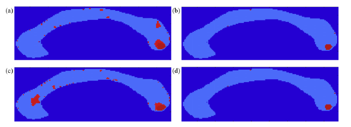 Εικόνα 3: Διαχωρισμός υπο περιοχών με μορφολογικές διαφοροποιήσεις από την υλοποίηση DRP με χρήση t test (περίπτωση α p<0.05, περίπτωση b p<0.01) και με χρήση rank sum (περίπτωση c p<0.