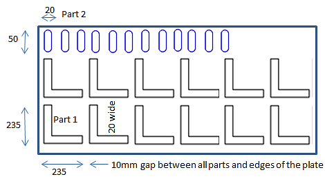 Διάγραμμα B Σημείωση: Σχέδιο όχι σε κλίμακα Όλες οι διαστάσεις σε mm Πρόβλημα 23 Ένας διαχειριστής κόπτη τεχνολογίας λέιζερ πρέπει να κόψει μια σειρά εξαρτημάτων δύο διαφορετικών σχημάτων από ένα
