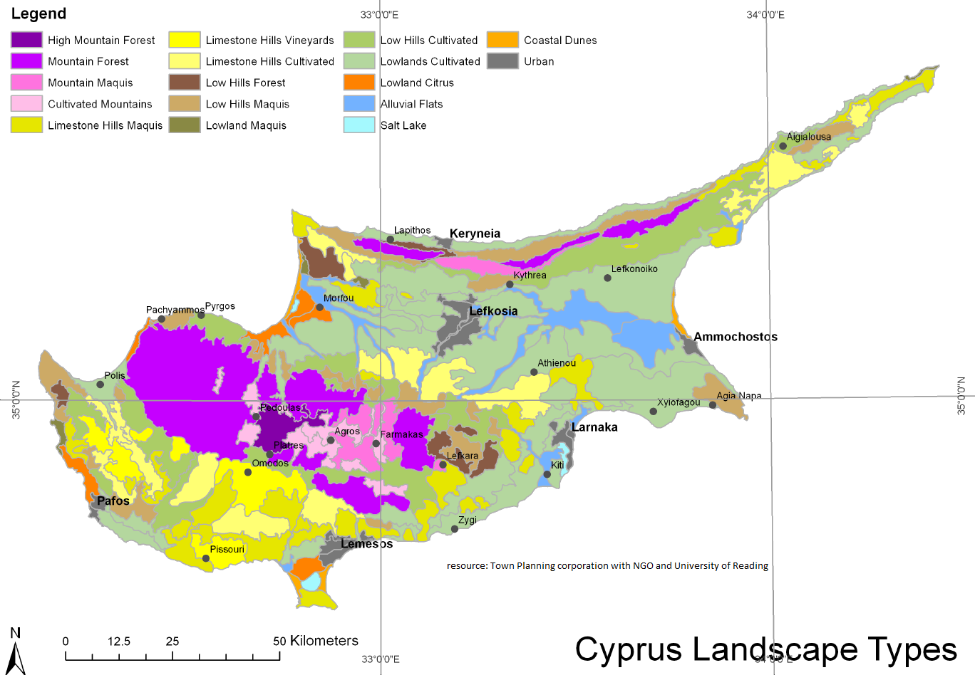 Χάρτης 11: Μορφολογία Τοπίου στην ευρύτερη επικράτεια της Κύπρου.