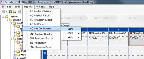 Εικόνα 6. Μενού BRAF Plug-in Report (Αναφορά προσθέτου BRAF). Τα βυθίσματα θα αναλυθούν αυτόματα για όλες τις μεταλλάξεις για τις οποίες ο Πίνακας 9 δίνει μια τιμή LOD.