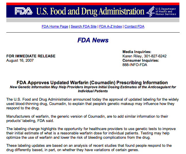 FDA Adds Black Box Warning/Precaution for Warfarin October 6, 2006 Warning: Bleeding Risk Keeping Ahead of the
