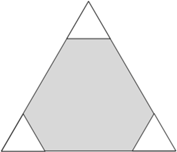 16. Τρία ισόπλευρα τρίγωνα του ιδίου μεγέθους κόβονται στις γωνιές ενός μεγάλου τριγώνου με πλευρές 6 cm.