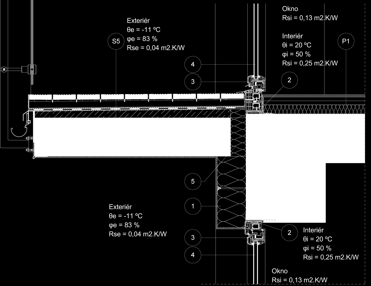 Detail - Loggia Pol. S5 P1 Názov materiálu Hrúbka d [m] Objemová hmotnosť ρ [kg/m³] Terasové dosky Woodlook 0,2500 Neuvažuje sa FATRAFOL 810 0,0015 Neuvažuje sa Súčiniteľ tep. vodivosti λ [W/(m.