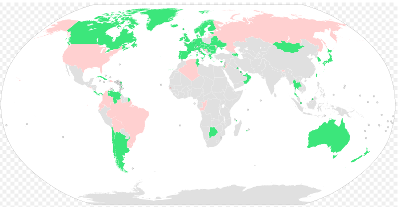 Ασφάλιση υγείας στον κόσμο, 2010 Nations with universal health care (determined by proxy of 90% skilled birth attendance and 90%