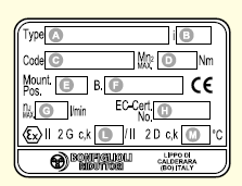 1.2 IDENTIFICAREA ECHIPAMENTULUI Pe reductor se află următoarea plăcuţă de identificare.