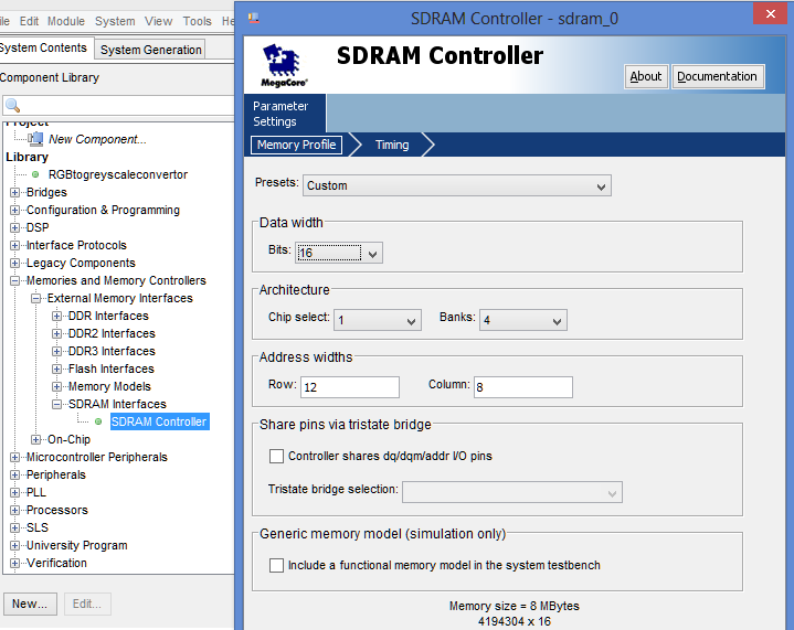 Widths των bits το 16 με αποτζλεςμα να μπορεί ο controller να ελζγξει το chip 8MBytes SDRAM μνιμθσ που περιζχεται ςτο αναπτυξιακό μασ [Εικόνα 10].