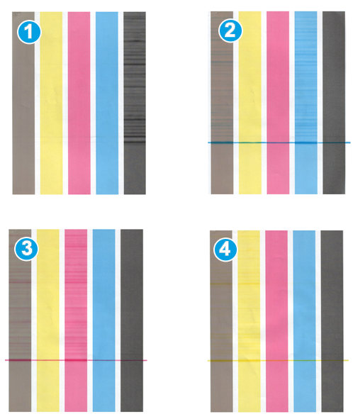 Αντιμετώπιση προβλημάτων Δείγματα διαβάθμισης πυκνότητας Τα παρακάτω δείγματα της δοκιμαστικής εκτύπωσης απεικονίζουν διαβαθμίσεις πυκνότητας στη γραμμή χρωμάτων της μονάδας corotron που πρέπει να