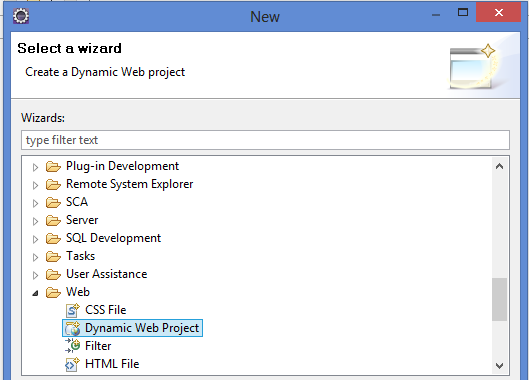 Eclipse and Axis2 Project File New Other Web Dynamic Web