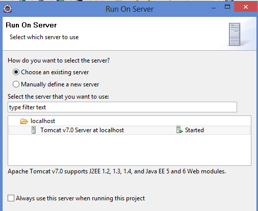 Running the project Right Click the Project and select Run As Run on Server