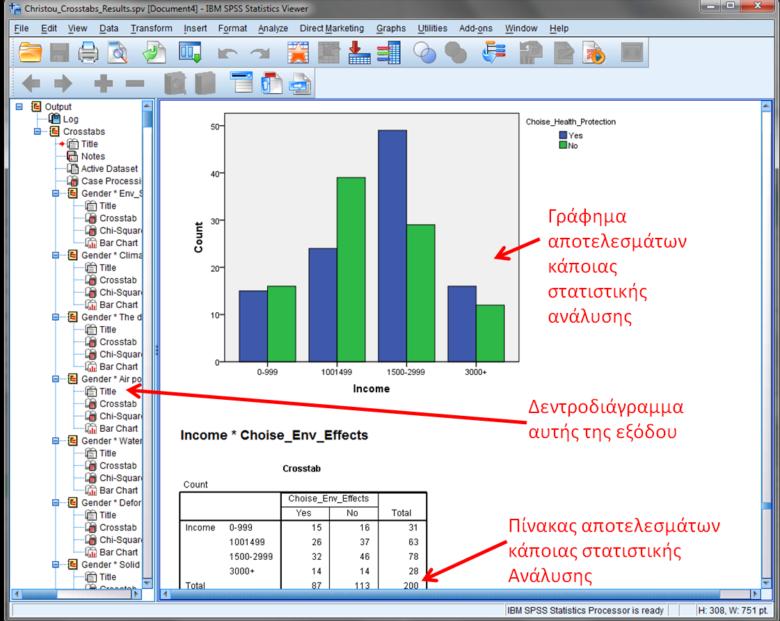 Εικόνα Χ.Χ.Το παράθυρο του SPSS Viewer. Από την παραπάνω εικόνα παρατηρούμε πως το παράθυρο SPSS Viewer αποτελείται από δύο κύρια τμήματα.