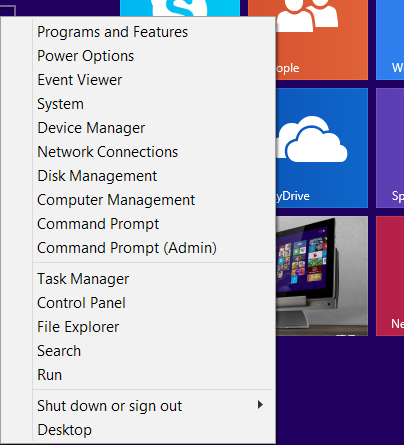 Windows 8.1, όταν κάνετε δεξί κλικ στο κουμπί Έναρξη.