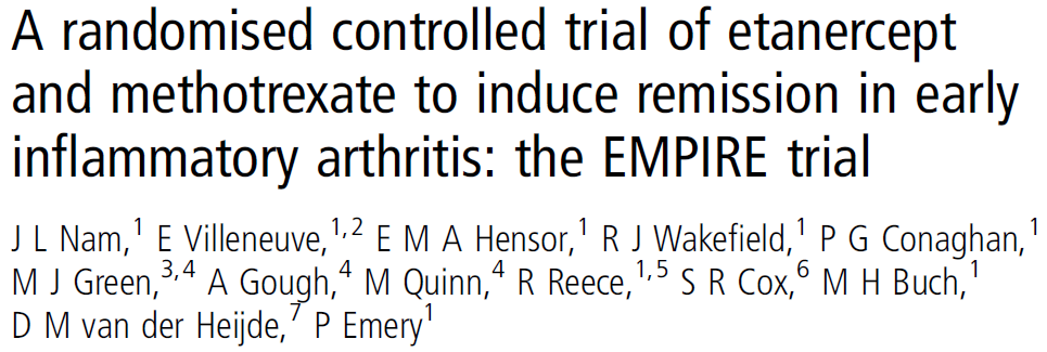 At week 52, the proportions of patients that achieved NTSJ were similar between the two groups (32.5% vs 28.1%) Remission using the 2011 ACR/EULAR definition was 26.7% in them MTX+ETN and 22.